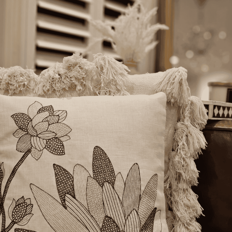 Monochrome Lotus Cushion Cover