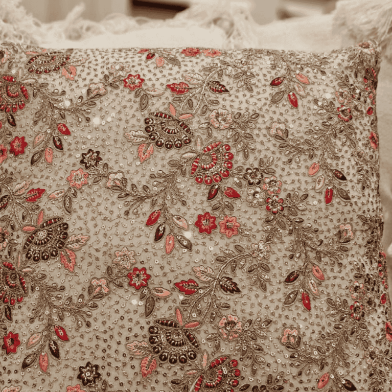 Golden Bloom Sequin Cushion Cover