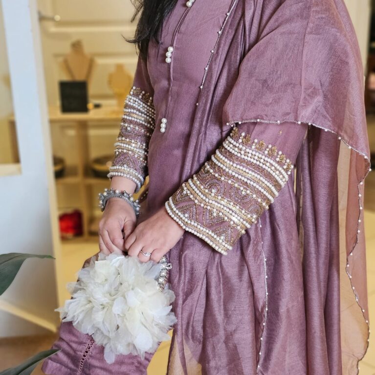 Mauve Luxe Pearl-Embroidered Suit