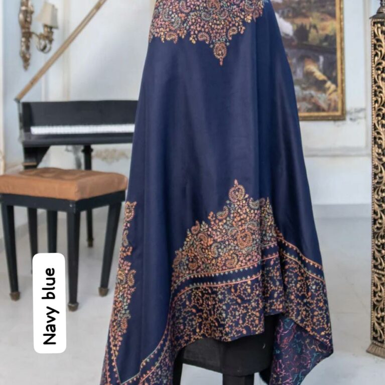 “Ocean Dusk” Hand-Embroidered Pashmina Shawl