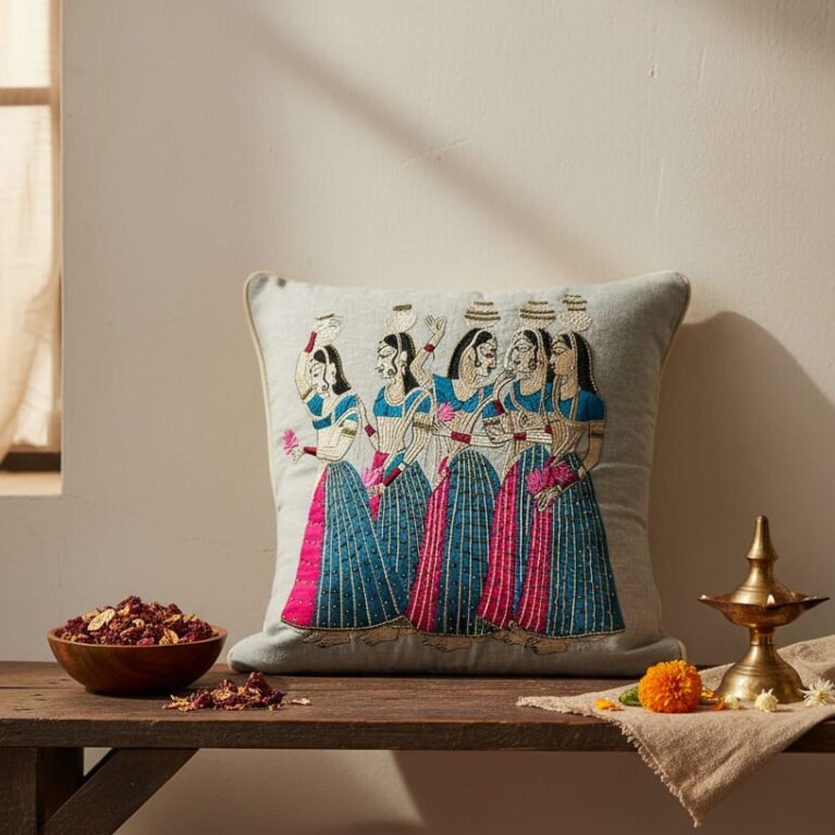 Heritage Weave: Embroidered Cushion Cover