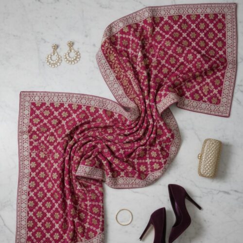 Maharani's Gold Lattice Silk Dupatta