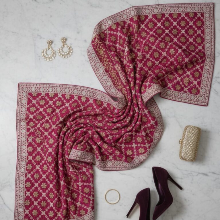 Maharani's Gold Lattice Silk Dupatta