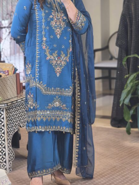 The Azure Dusk- Embroidered Ensemble