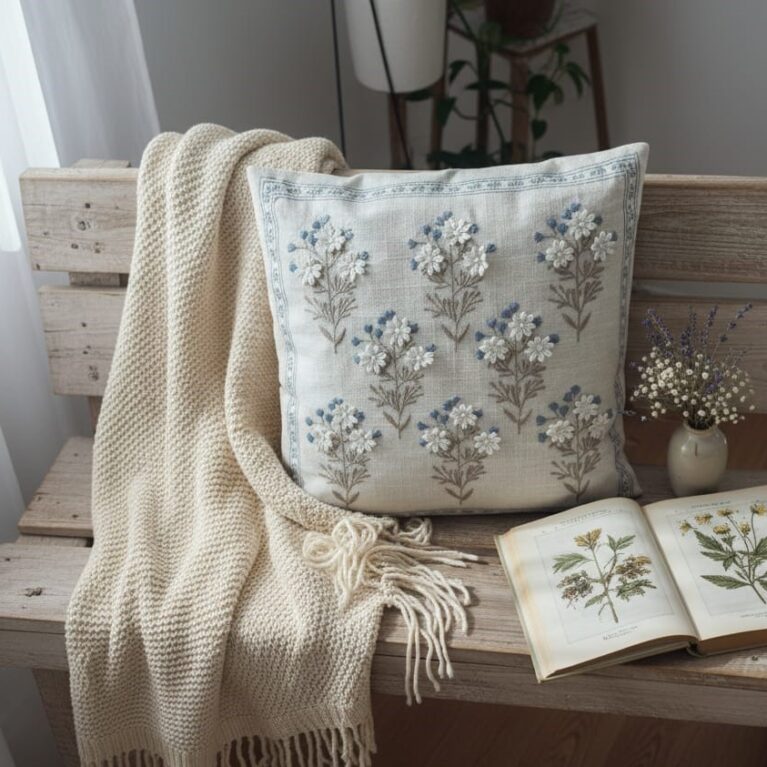 The Lavender Field:Hand-Embroidered  Cushion Cover