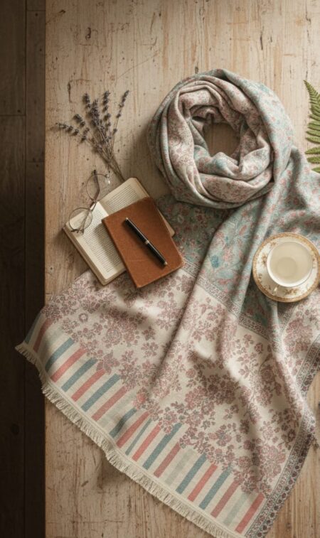 Mint & Blush Jaal Pattern Pashmina Shawl