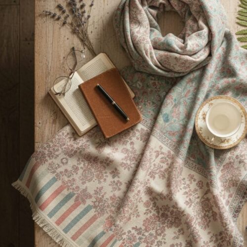 Mint & Blush Jaal Pattern Pashmina Shawl