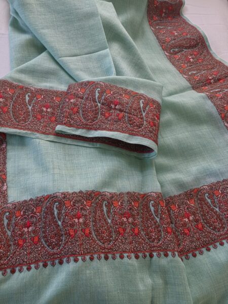 Kashmiri papier-mâché style Pashmina Shawl (Aqua green)