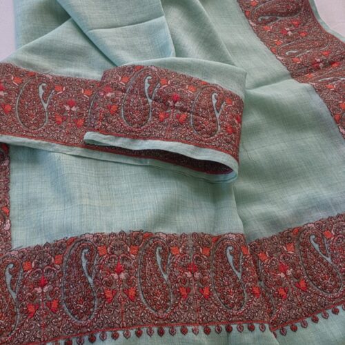 Kashmiri papier-mâché style Pashmina Shawl (Aqua green)