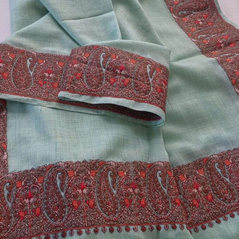 Kashmiri papier-mâché style Pashmina Shawl (Aqua green)