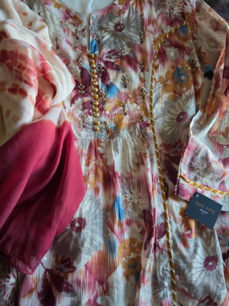 Floral Elegance – Embellished Digital Print Suit Set