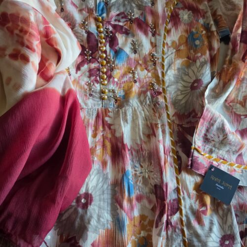 Floral Elegance – Embellished Digital Print Suit Set