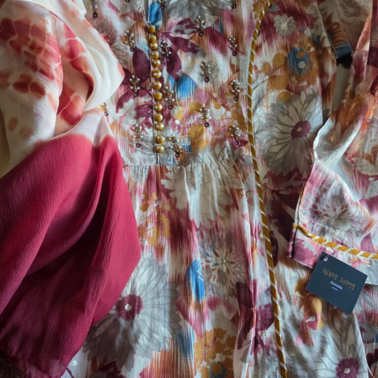 Floral Elegance – Embellished Digital Print Suit Set